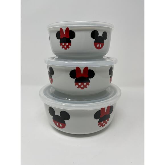 Disney Mickey Minnie Mouse Headballs Covered Bowl Storage Containers & lids NEW - Picture 1 of 4